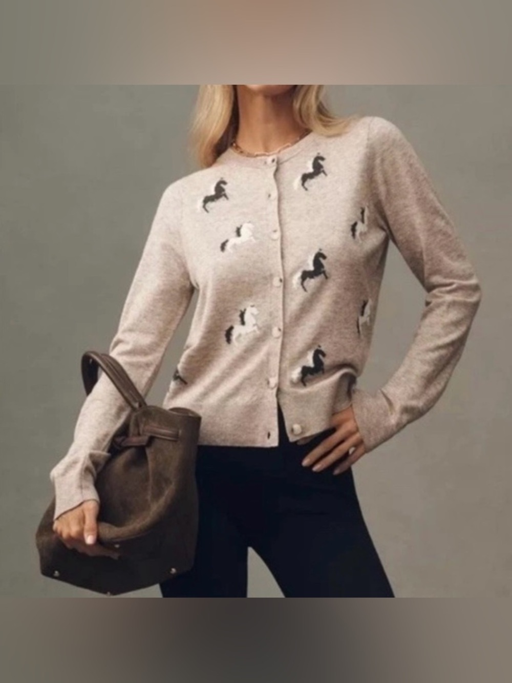 Maeve Anthropologie Horse-Pattern Button Cardigan